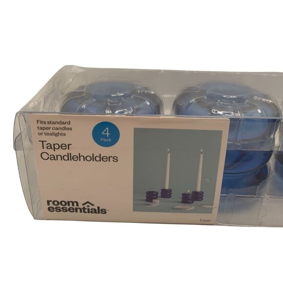 Room Essentials Blue Taper Candleholders 4-Pack - Picture 2 of 2